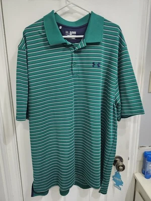 Camisa Polo Under Armour Para Hombres 2XL XXL Verde Rayas Manga Corta Equipo de Calor Suelta Foto 1 de 4