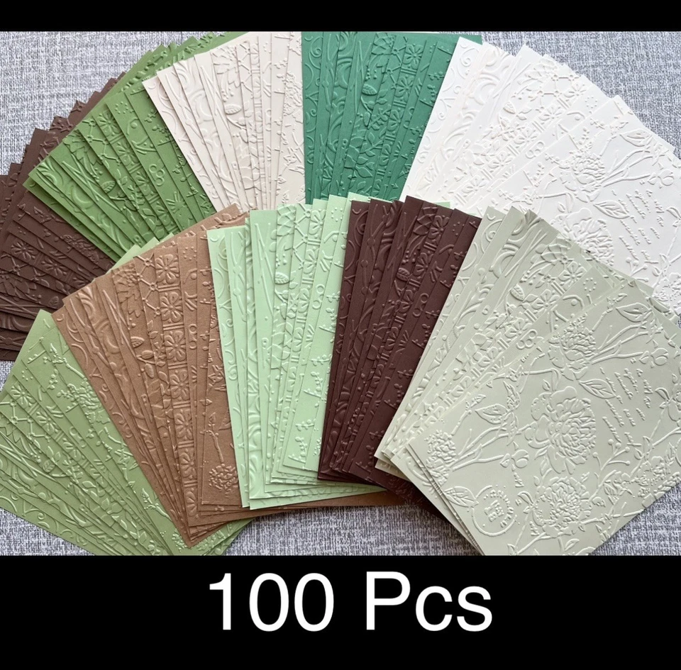 100 Pcs Embossed Cardstock, Green/brown Shades, Card Toppers, Journal Ephemera - Image 1 of 4