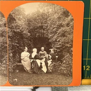 Stereoview Women Sitting At Table Knitting In Garden W F Witte Photo 36a - Picture 1 of 3