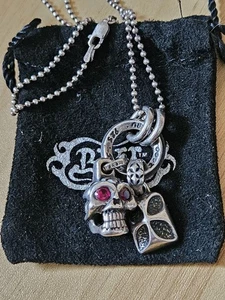 Bill Wall Leathers Skull Cross Custom Necklace Used From Japan - Picture 1 of 24
