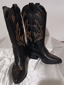 Soda Women's Orville Black/ Tan Size 6 Calf High Western Boots - Picture 1 of 7