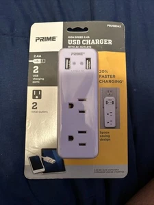 Prime Line High Speed 2.4A USB Charger w/Two 120 Volt AC Outlets White PBUSB242 - Picture 1 of 2
