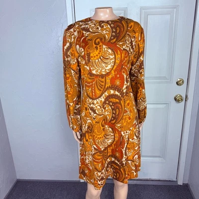 Vestido retro vintage años 70 sin marca para mujer lana cachemira mod manga larga L3-20 Foto 1 de 4