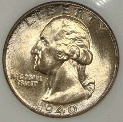Cuarto de plata Washington 1940 25c MS67 - NGC antiguo soporte graso - gran moneda Foto 1 de 4