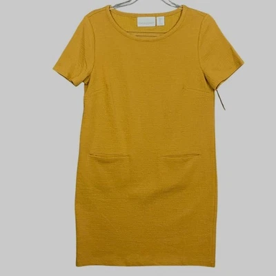 Vestido CYNTHIA ROWLEY Cambio Mostaza Dorado Amarillo Jaquard NUEVO CON ETIQUETAS NUEVO Bolsillos talla S Foto 1 de 4