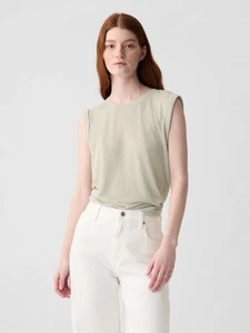 NWT GAP Gray Soft Linen Sleeveless Crewneck Relaxed Fit Top, Women’s Medium NEW - Picture 1 of 13