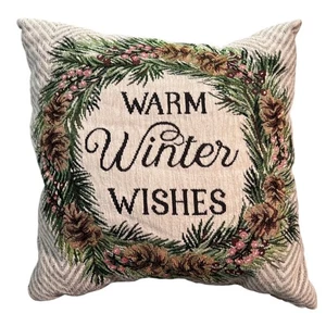 Warm Winter Wishes Tapestry Pillow Cabin Lodge Christmas Holiday Decor (#1) - Picture 1 of 7