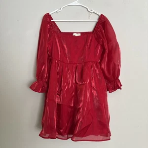 Thirty Thirty LA Baby Doll Short Red Chiffon Dress Size Extra Large - Picture 1 of 12