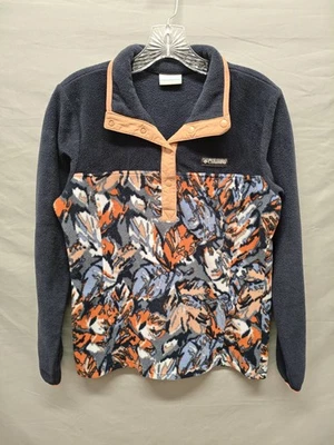Sudadera Columbia Fleece Pullover Mujer Pequeña Azul Naranja Estampado Snap Difusa Foto 1 de 4