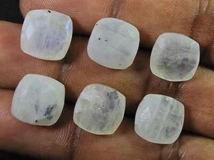12X12MM Natural Rainbow Moonstone Briolite Square Cut Gemstone 6 Pcs Lot N103 - Picture 1 of 9
