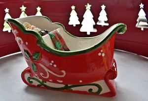 CHRISTMAS SANTA SLED Serving Bowl Dip Dish Centerpiece + Shelf Sitter Santa VTG - Picture 1 of 10