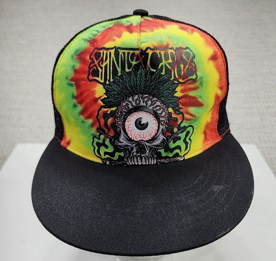 SANTA CRUZ Un Ojo Calavera Camionero Sombrero Tie Dye Skateboarding Patinador Snapback RARO Foto 1 de 4
