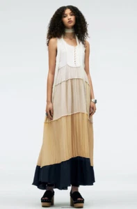 ZARA MAXI CLAY STRIPED SILK  PLEATED DRESS LIMITED EDITION SIZE XS BNWT - Picture 1 of 7