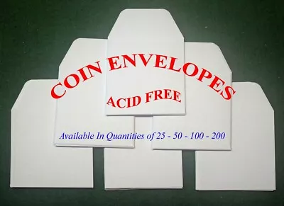 Coin Storage Envelopes White Paper 50mm X 50mm Quantities  25 - 50 - 100 - 200 • 5.75£