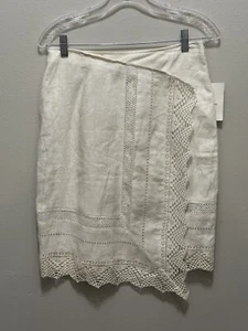 NWT liz claiborne skirt Size 4 Ivory Wrap Linen W Crochet - Picture 1 of 11