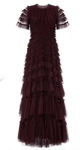 Needle & Thread UK 8-10 Burgundy Ruffle Gown Willow Maxi  Tulle Detail Dress - Picture 1 of 5