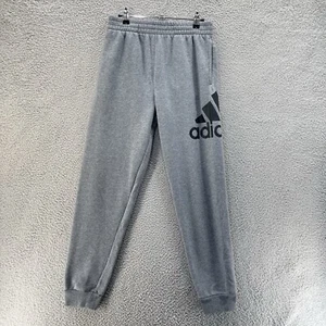 Adidas Joggers Boys 14/15 Grey Drawstring Black Logo Comfort Lounge Sweatpants - Picture 1 of 14