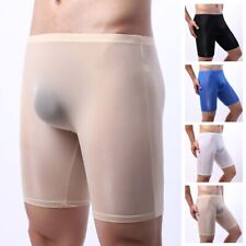 Sexy Men Ice Silk Long Leg Boxer Briefs Pouch Underwear Shorts Trunks Underpants