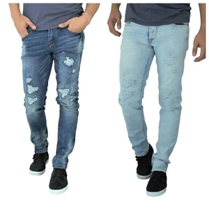 Vaqueros moteros ETZO para hombre, ajustados ajustados ajustados premium rasgados desgastados (J7623) - Imagen 1 de 15