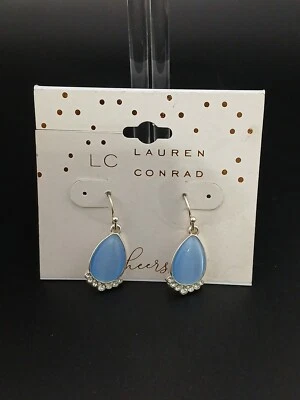 LAUREN CONRAD tono plata azul imitación piedra lunar piedras transparentes lágrima gancho colgante Foto 1 de 4