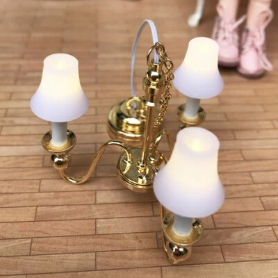 1/12 Dollhouse Miniature Ceiling Lamp LED Light Battery Operated Lamps White - Image 1 of 4