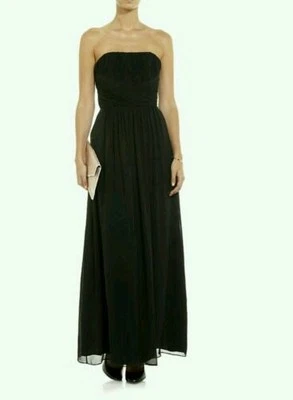 Maxi Vestido TED BAKER Negro Seda ATEKA Plisado Cintura Imperio ~ Talla 3 EE. UU. 8 Foto 1 de 3