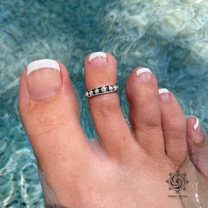 Sterling Silver Toe Ring for Woman Studded Toe Ring Adjustable Midi Pinky USA - Picture 1 of 4