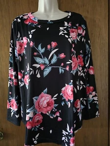 Felicia Large Long Sleeve Floral Tunic Top Shirt Blouse Multicolor Cotton Blend - Picture 1 of 3