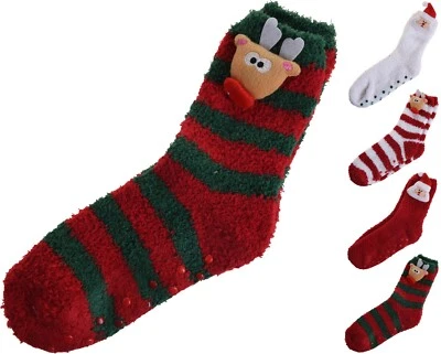 HOLLY JOLLY CHRISTMAS COLLECTION Christmas Slipper Socks Super Soft Fleece Girls Womens Sizes 36-41(UK 3-8)