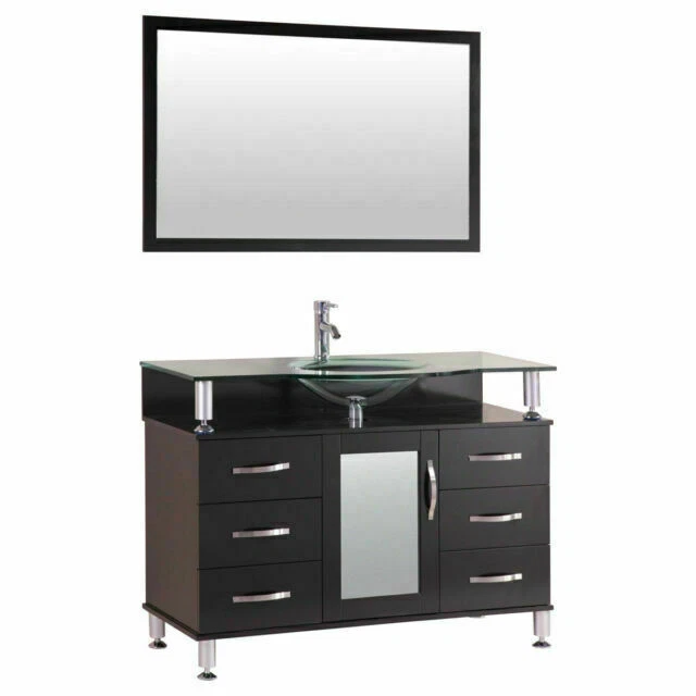 LessCare LV1-42B 42 inch Single Glass Top Vanity Set with Mirror