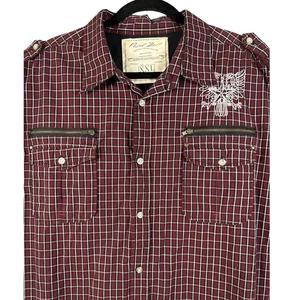 Point Zero Shirt Men XXL Burgundy Red Embroidered Eagle Long Sleeve Stretch Y2K - Picture 1 of 10