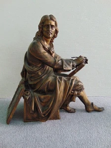 ALTE ANTIKE MANTEL REGAL UHR FIGUR AUFSATZ STATUE MANN MIT STIFT BÜCHER - Bild 1 von 13