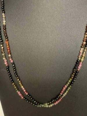 Colar de contas de turmalina multicolorida natural de dois fios – 18” feito à mão - Imagem 1 de 4