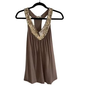 Boston Proper Taupe Sequin Halter Top Size Small Glam Party Holiday Date Night - Picture 1 of 9