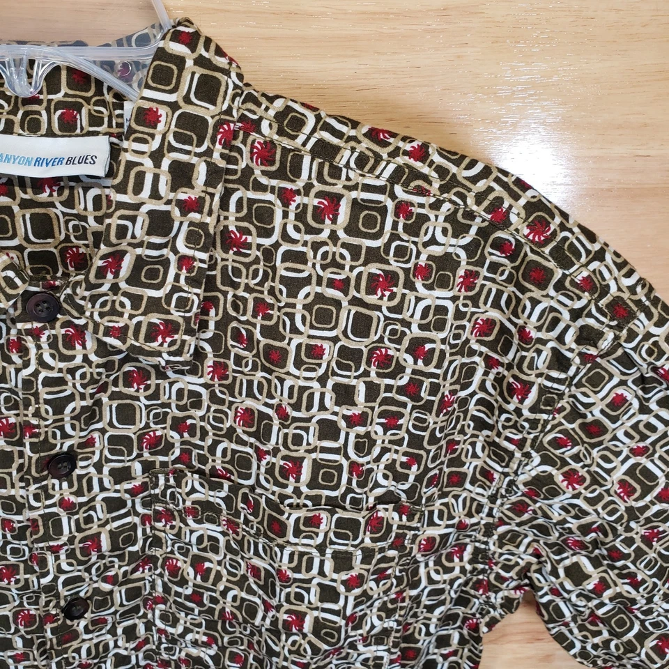 Мужская рубашка Canyon River Blues размер L — коричневая с геометрическим узором и коротким рукавом на пуговицах - Изображение 1 из 4