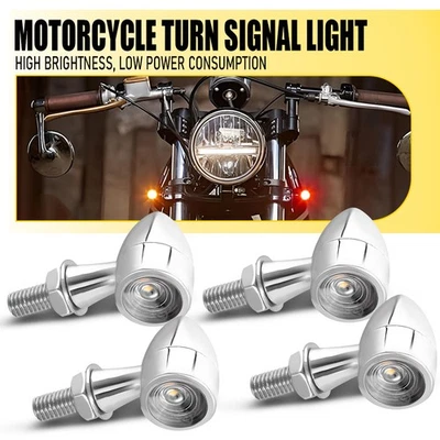 4X Indicador intermitente delantero trasero LED ámbar/rojo para moto cromado P Foto 1 de 4