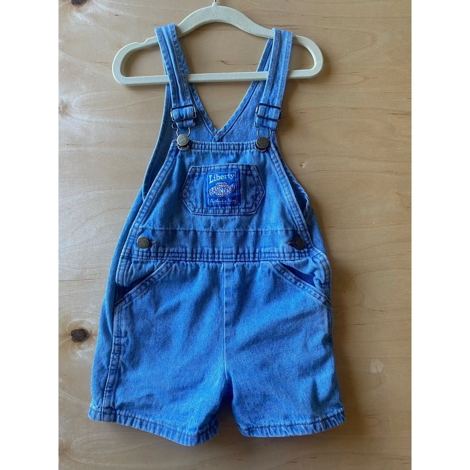 Vintage Liberty Denim Short Overalls Shortalls toddler Size 4T 90’s 80’s US Made - Image 1 of 4