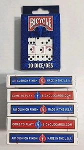 Bicycle Standard Playing Cards Red/Blue 5 Decks PLUS 10 Dice NEW SEALED Pkgs - Picture 1 of 21
