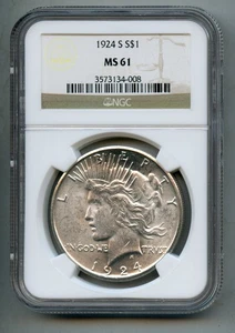 1924 S Peace Silber Dollar NGC MS 61 - Bild 1 von 4
