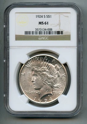 1924 S Peace Silver Dollar NGC MS 61 - Image 1 of 4