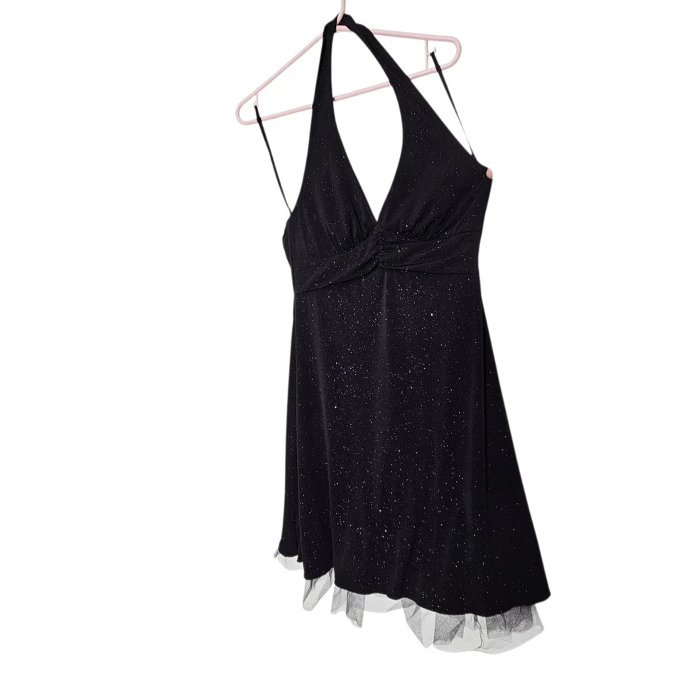 Love Tease Vibtage Y2K 90s Black Glitter Halter Dress Party Cocktail Women's L - Image 1 of 4