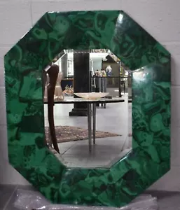 Random Malachite Gemstone Mirror Frame, Mosaic Arts Top Mirror Living Room Decor - Picture 1 of 6