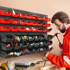 VEVOR Wall Mounted Storage Bins Small Parts Organizer Garage Tool Rack 48 Bins - Picture 1 of 12
