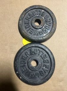 (2) Wieder 5 pound barbell plate vintage black 10 Pounds Total 1” Hole - Picture 1 of 2