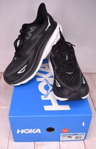 NEW Hoka One One Men's Clifton Black White Sneakers Size 8.5 Wide 2E DISPLAY - Picture 1 of 17