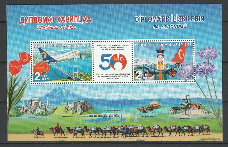 Aviones de aviación Turquía 2019 emisión conjunta Mongolia MNH Block Foto 1 de 1