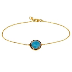 18K Gold Plated 925 Sterling Silver Turquoise Gemstone CZ Chain Bracelet Jewelry - Picture 1 of 5
