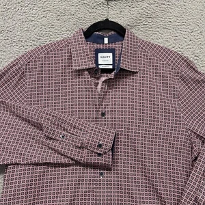 Camisa Haupt Para Hombre L Borgoña Geométrica Ajuste Moderno Abotonada 100% Algodón Preppy - Imagen 1 de 11
