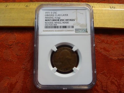 1971 D Washington Quarter Mint Error Obverse Clad Layer Missing NGC Graded - Image 1 of 4