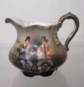 VINTAGE ROYAL BAYREUTH BAVARIA "PEASANT MUSICIANS" GOLD HANDLED PITCHER - Picture 1 of 9